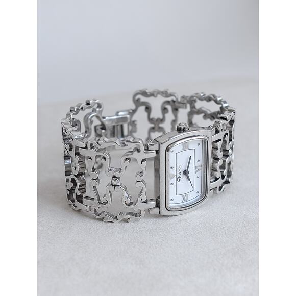 Brighton Summer Love Watch Silver Plated Lacy Filigree Band 7.5" 1" Works Fold - Picture 2 of 10